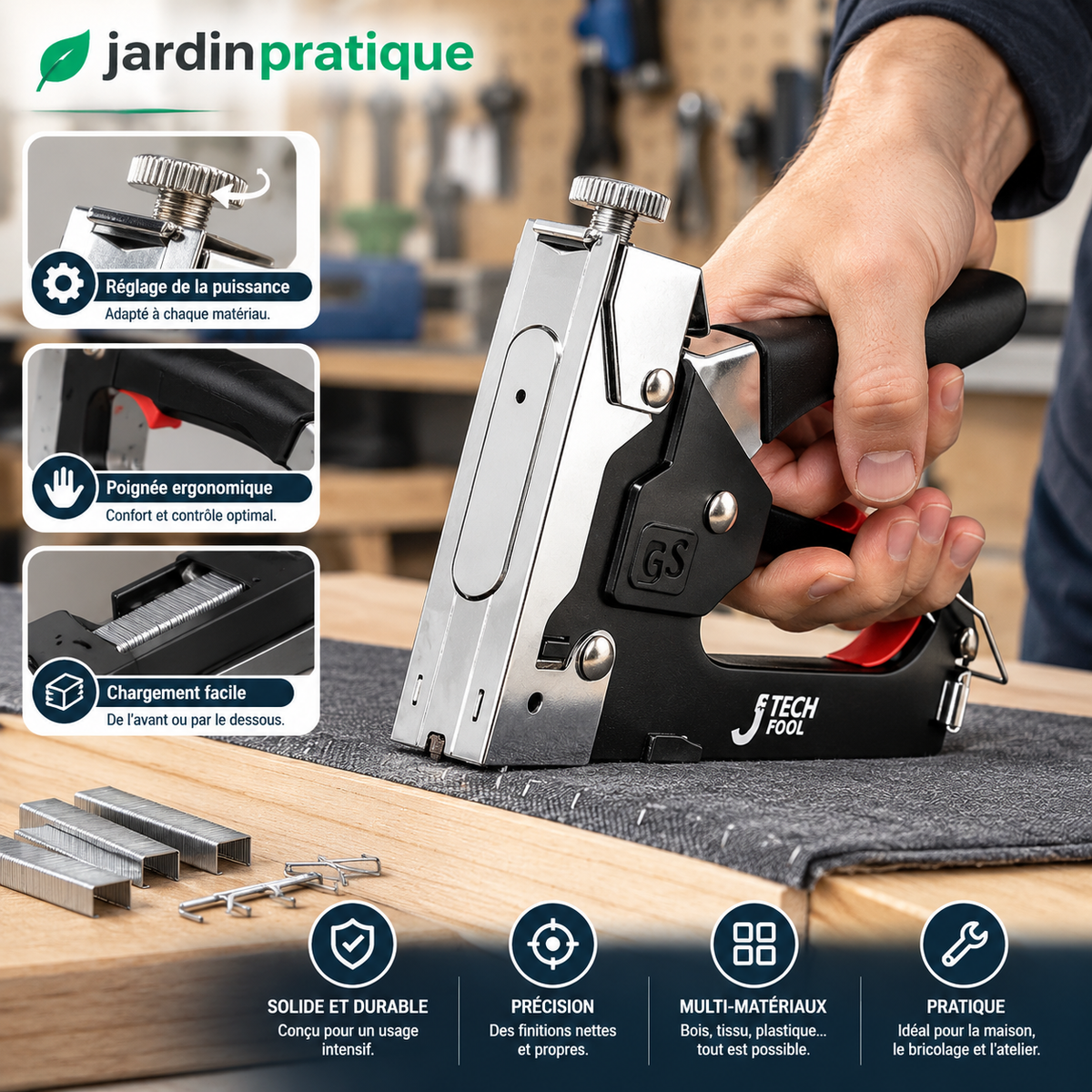 Pistolet à clous manuel 4-en-1 pour bricolage et menuiserie