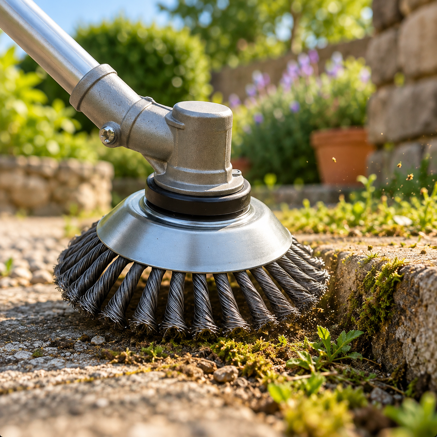 Brosse de Désherbage en Acier pour Débroussailleuse – Tête Rotative pour Mauvaises Herbes, Mousse et Bordures