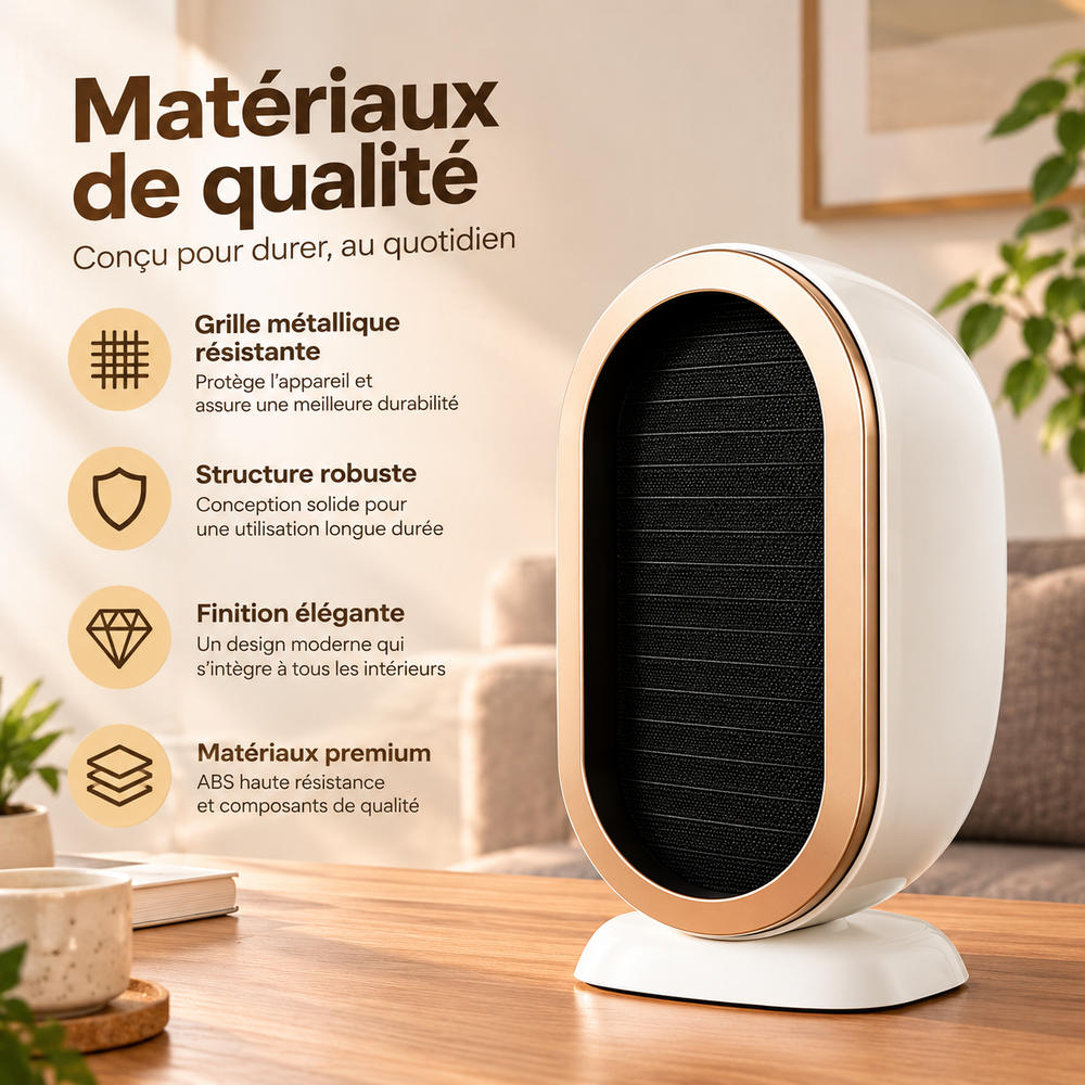 Mini Chauffage Électrique PTC 400W Portable, 2 Niveaux de Chaleur, Arrêt Automatique, Protection Surchauffe