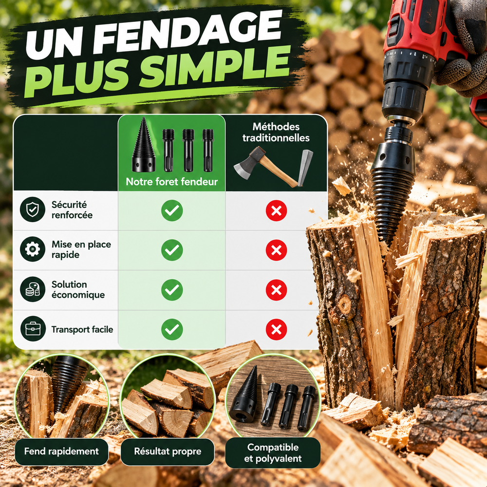 Cône Fendeur de Bois pour Perceuse – Foret fendeur de bois et bûches