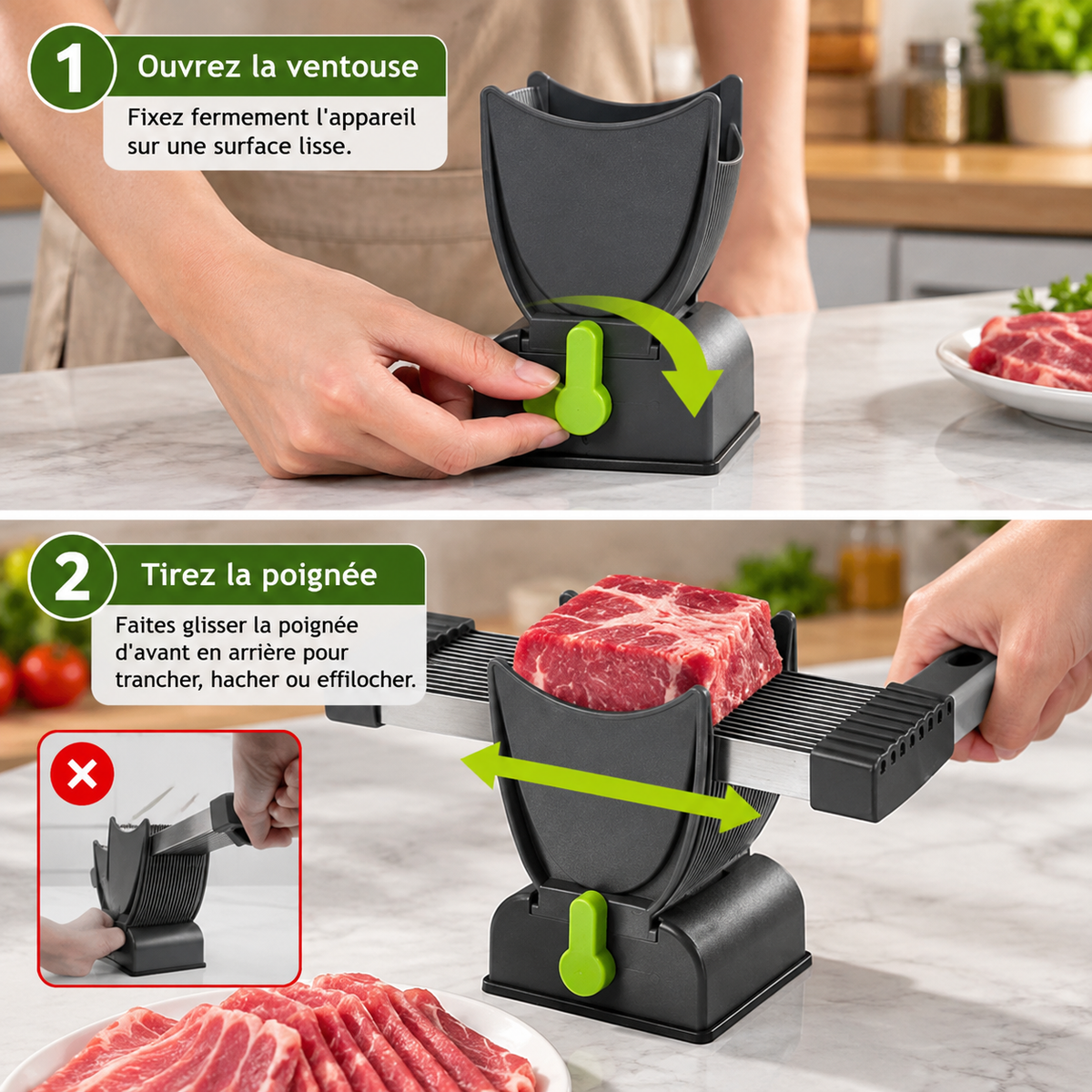 Trancheuse Manuelle en Acier Inoxydable – Coupe 2 et 4 mm – Viande & Aliments – Multifonctions
