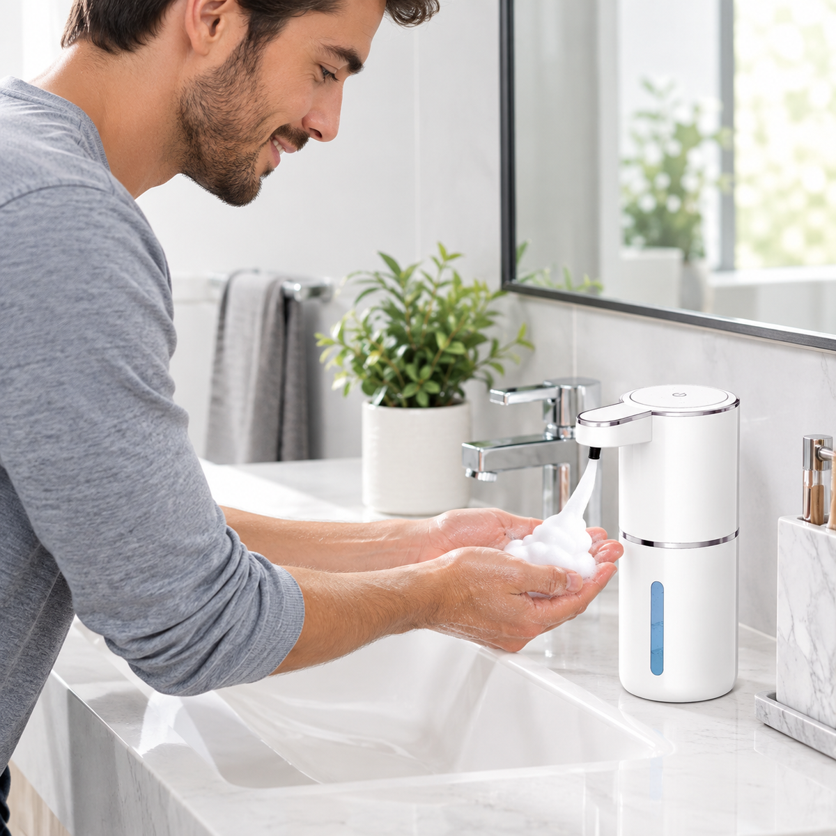 Distributeur Savon Automatique 380 ml – Sans Contact, Capteur Infrarouge, Recharge USB-C, 4 Dosages