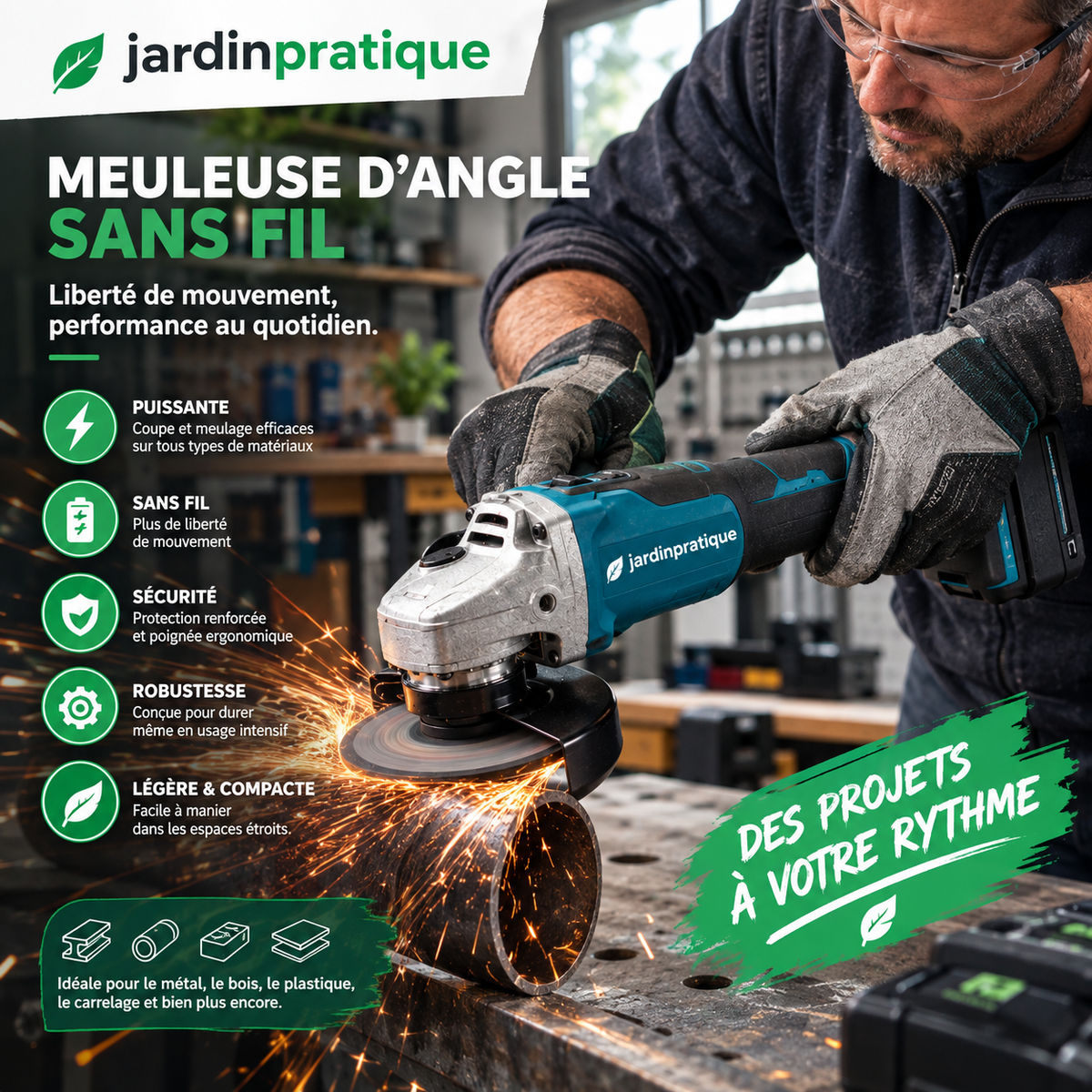 Meuleuse d’angle sans fil 125 mm 18 V – 3 vitesses