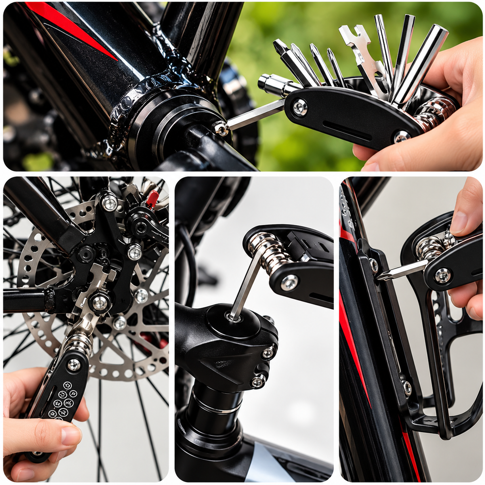Multi-Outil 16-en-1 avec Clés Allen, Douilles et Tournevis – Kit de Réparation Compact Vélo & Bricolage