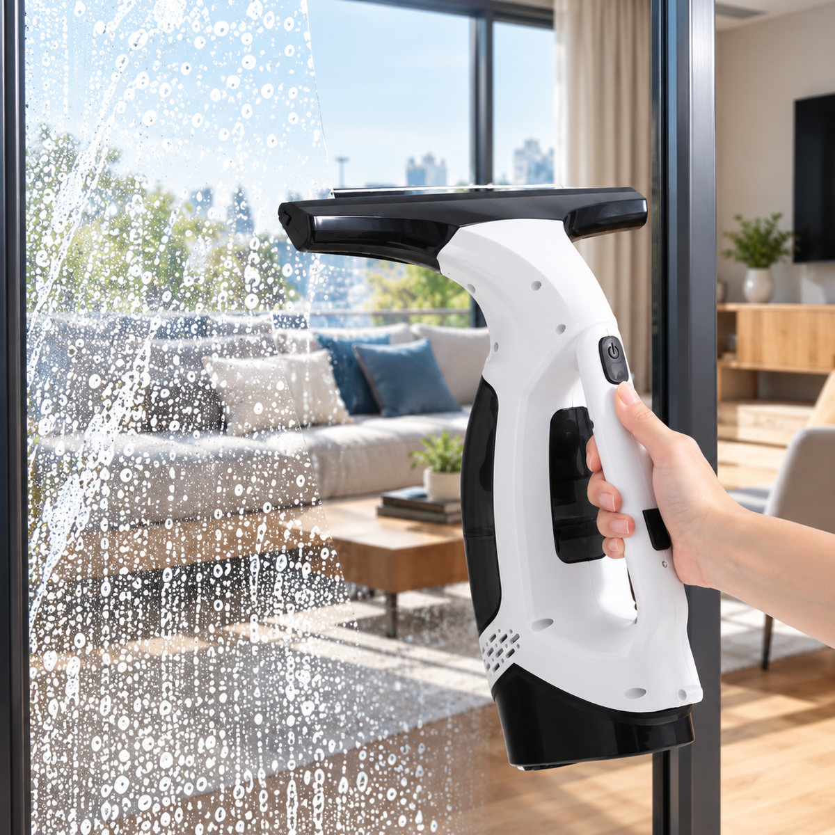 Aspirateur de Vitres Sans Fil 20W – Nettoyeur de Vitres avec Pulvérisateur, Aspiration 2000 Pa, Réservoir 150 ml et Batterie 2200 mAh