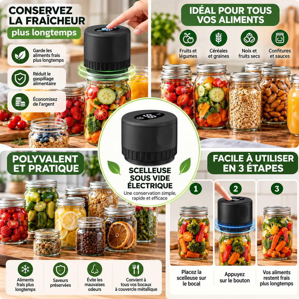 Scelleuse Sous Vide Électrique pour Bocaux Mason – 2 Formats Rechargeable