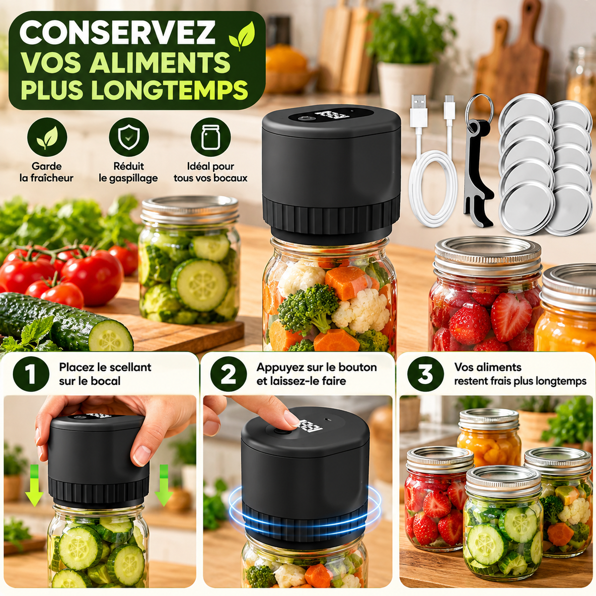 Scelleuse Sous Vide Électrique pour Bocaux Mason – 2 Formats Rechargeable