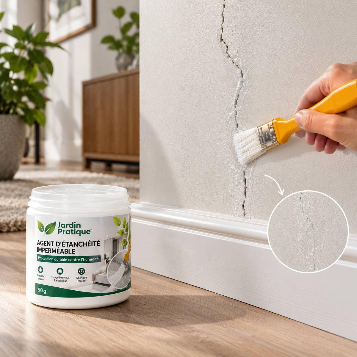 Gel d’étanchéité transparent anti-infiltration 50 g avec pinceau – Réparation fissures et joints