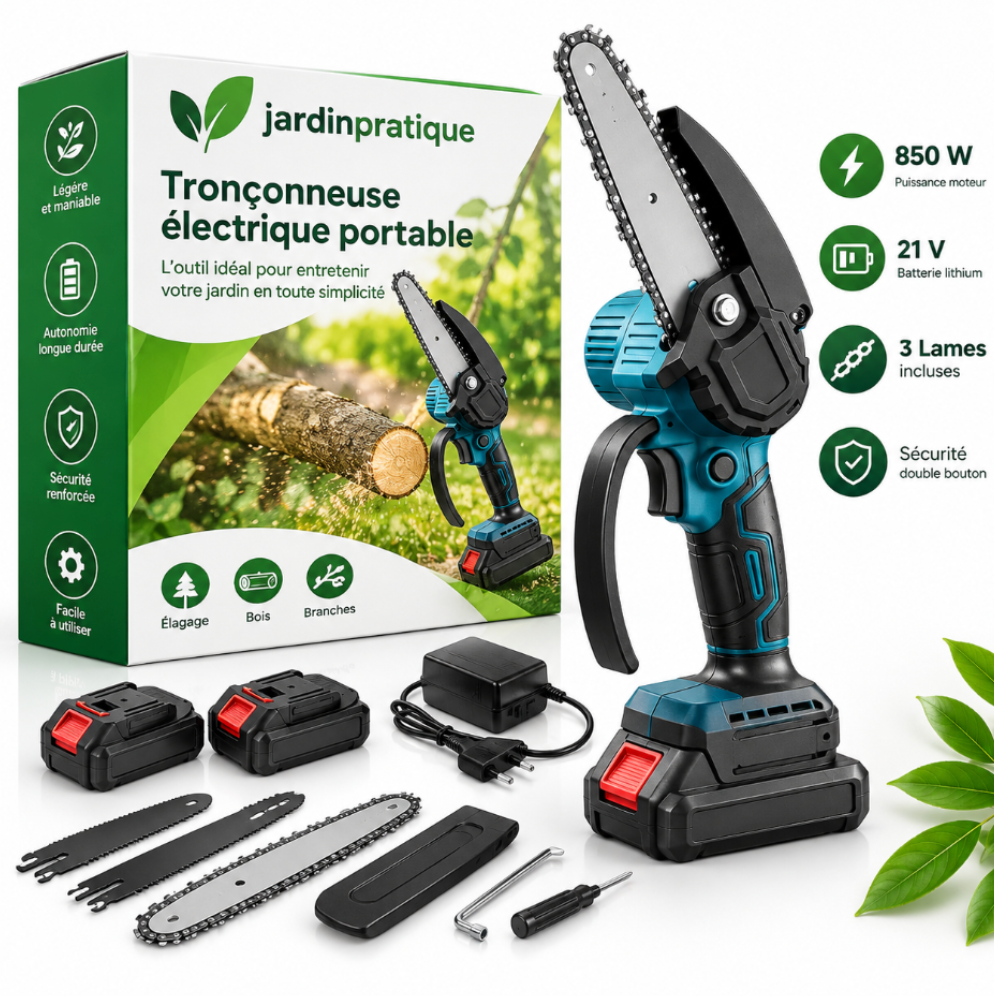 Tronçonneuse Électrique Portable 21V Sans Fil – Mini Scie à Chaîne 6"