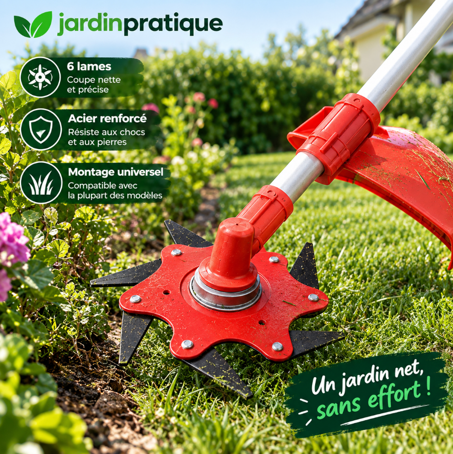 Tête de Coupe Universelle pour Débroussailleuse – 6 Lames en Acier – Pour Herbes Épaisses, Ronces et Entretien du Jardin