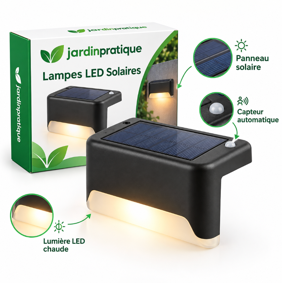 Lampes LED Solaires Extérieures avec Capteur Automatique – Éclairage Solaire Jardin, Terrasse, Escaliers et Allée