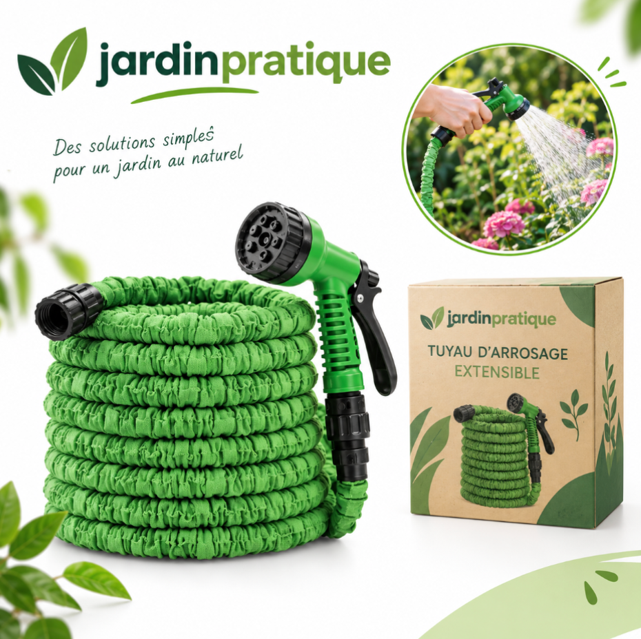 Tuyau d’arrosage extensible jusqu’à 30 m – 8 modes de jet avec pistolet