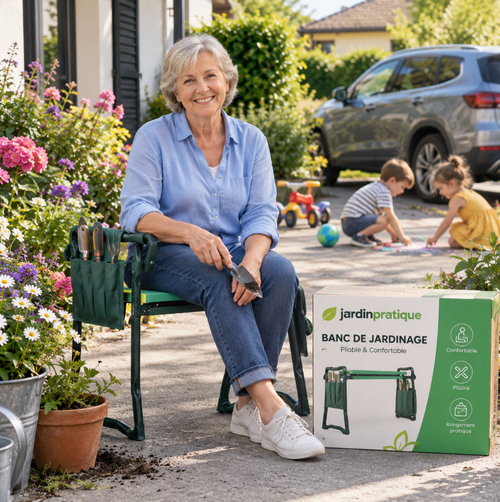 Banc de jardinage pliable 2 en 1 – Siège et genouillère de jardin avec coussin