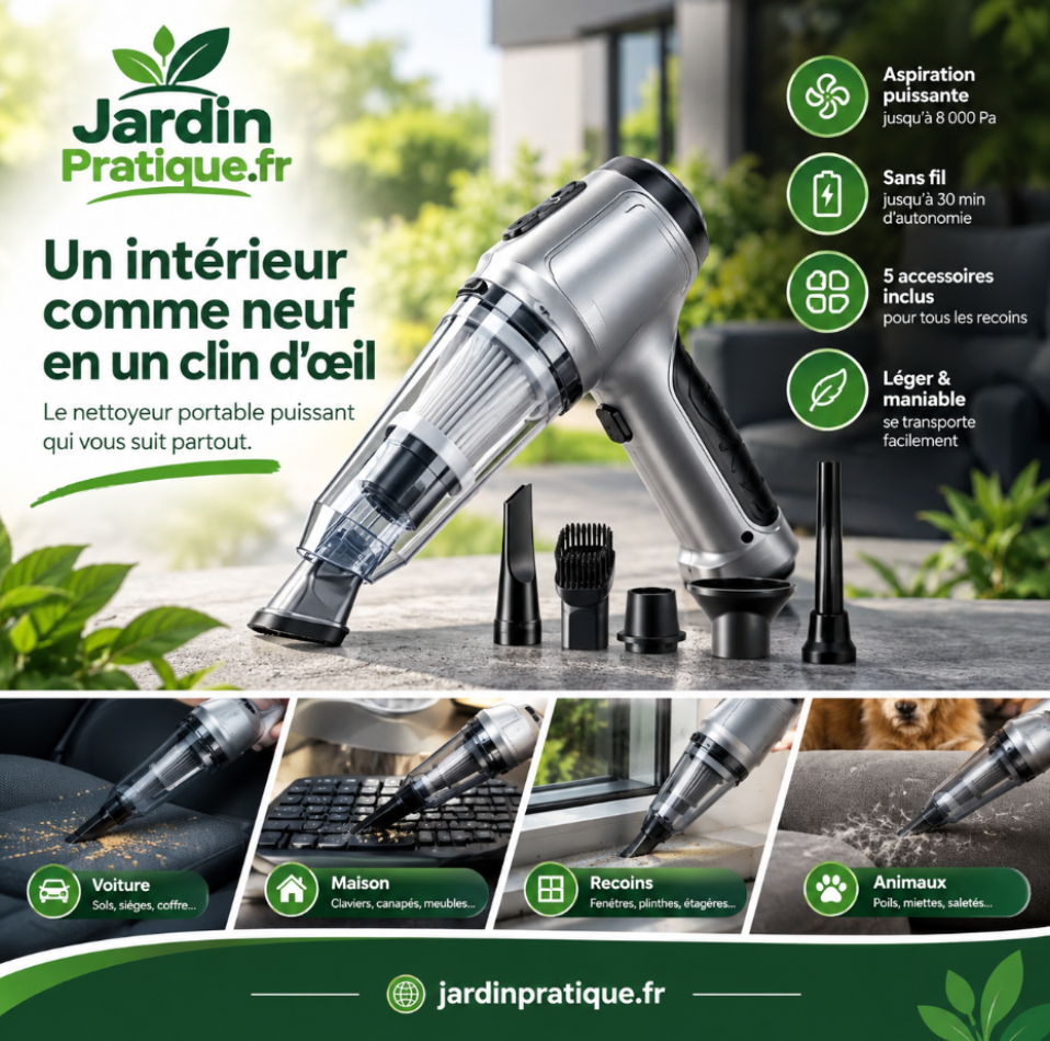 Aspirateur Voiture Sans Fil 3 en 1 Brushless 15000 Pa avec Embouts