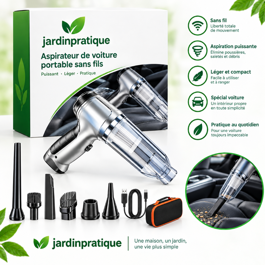 Aspirateur Voiture Sans Fil 3 en 1 Brushless 15000 Pa avec Embouts