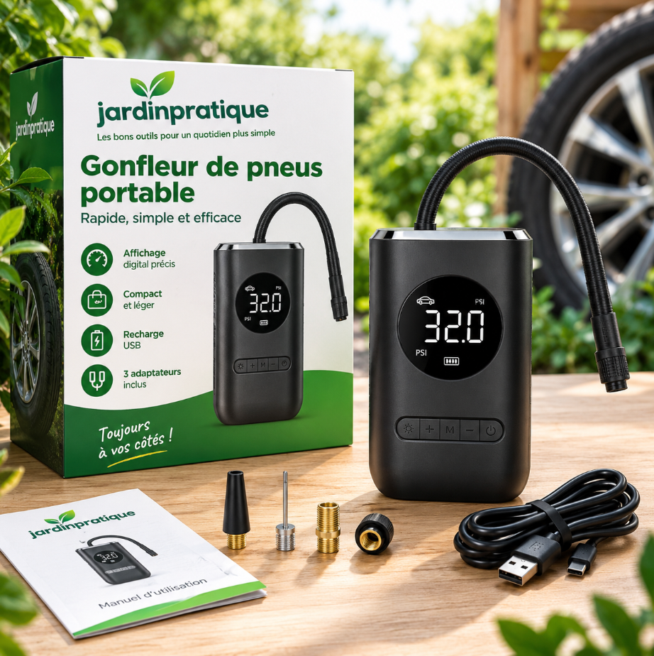 Gonfleur de Pneus Portable 150 PSI, Compresseur Sans Fil 4 Modes