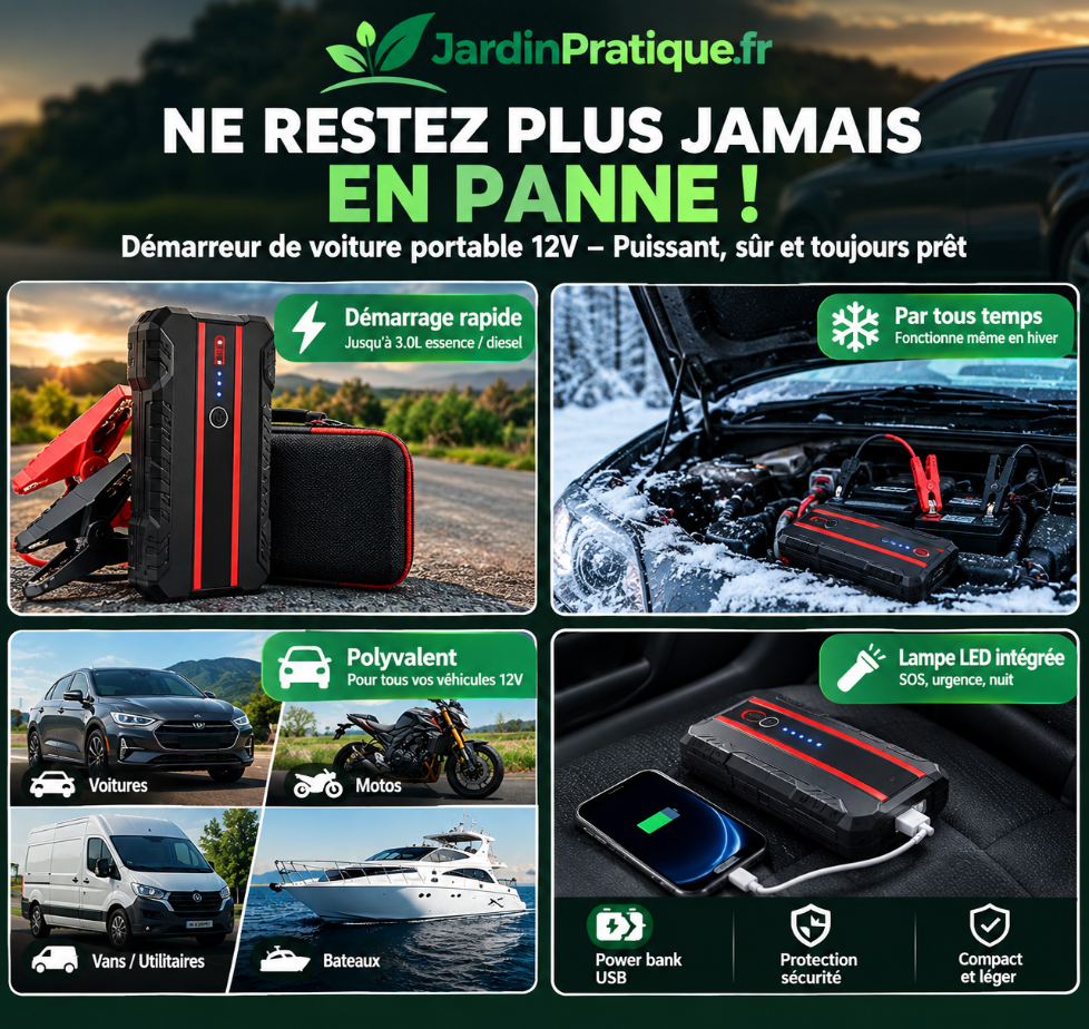 Booster Batterie Voiture 12V 600A – Démarreur de Batterie Portable Lithium avec Lampe LED SOS et USB