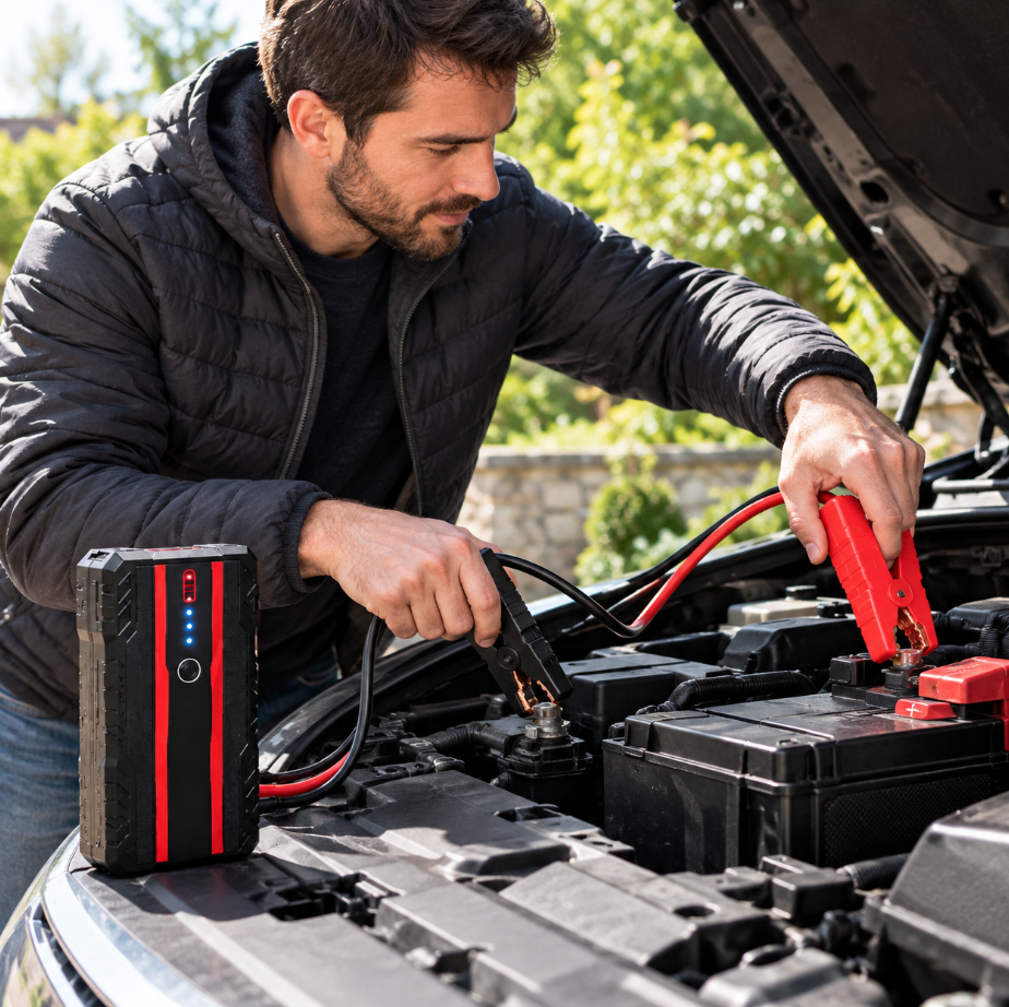 Booster Batterie Voiture 12V 600A – Démarreur de Batterie Portable Lithium avec Lampe LED SOS et USB