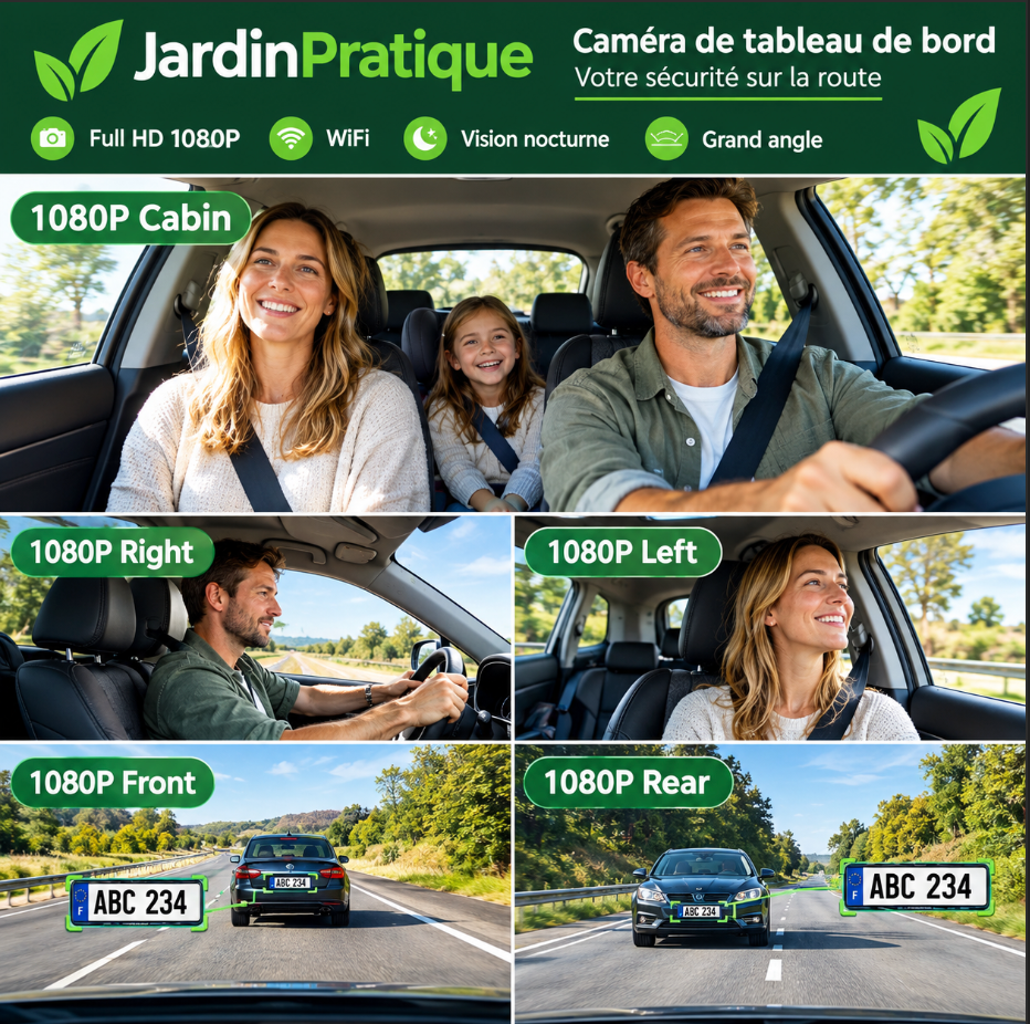 Caméra Voiture 360° 5 Canaux Full HD 1080P WiFi – Dashcam 360 Avant Arrière Habitacle Gauche Droite