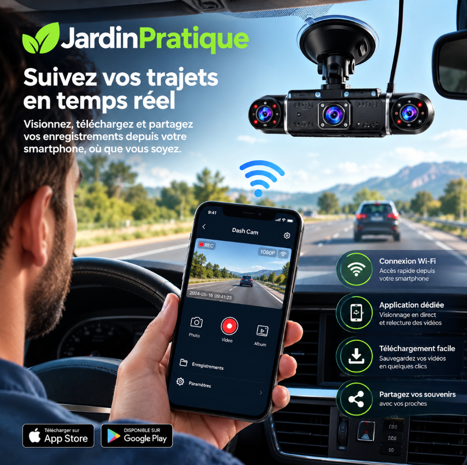 Caméra Voiture 360° 5 Canaux Full HD 1080P WiFi – Dashcam 360 Avant Arrière Habitacle Gauche Droite