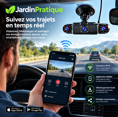 Caméra Voiture 360° 5 Canaux Full HD 1080P WiFi – Dashcam 360 Avant Arrière Habitacle Gauche Droite
