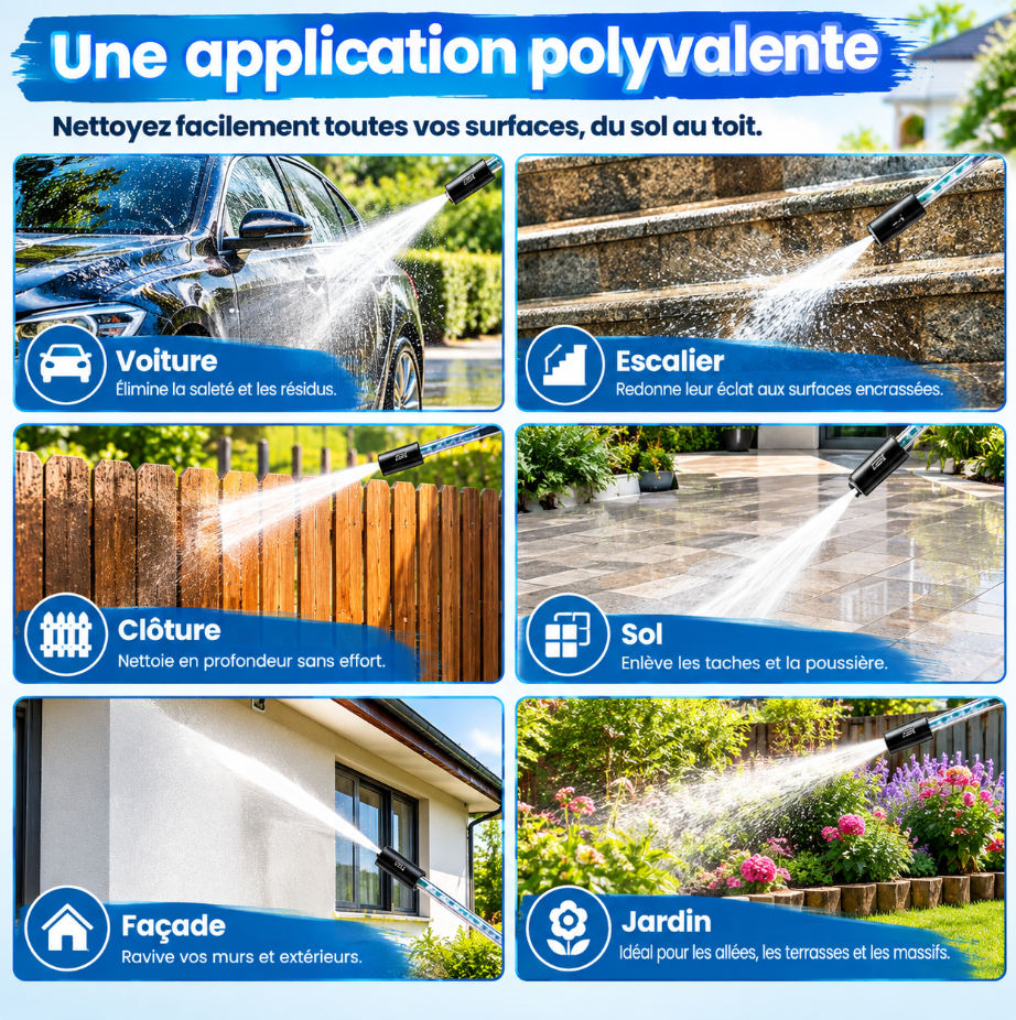 Nettoyeur Haute Pression Sans Fil – Moteur Brushless 25 000 tr/min, 1 Batteries 3000 mAh, 3 Modes