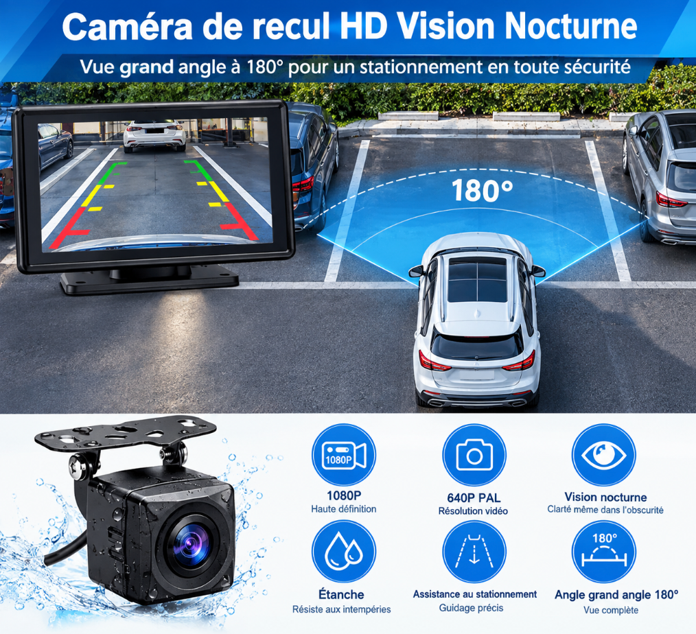 Écran CarPlay sans fil 10,26" avec caméra 4K et caméra arrière AHD 1080P