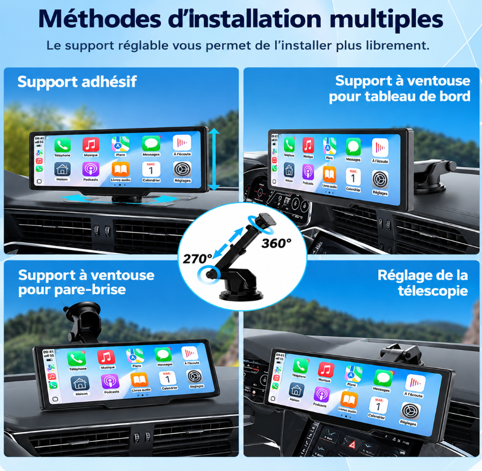 Écran CarPlay sans fil 10,26" avec caméra 4K et caméra arrière AHD 1080P