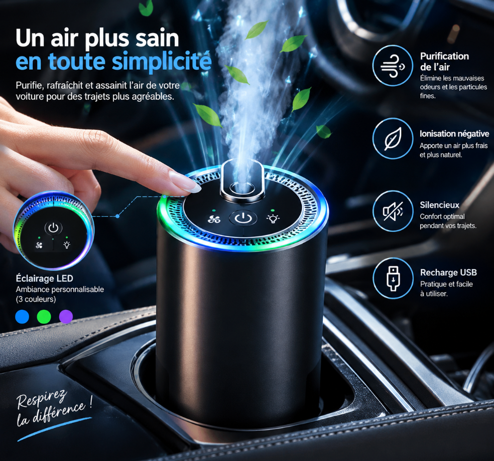 Diffuseur de Parfum Voiture 3-en-1 RGB Ciel Étoilé – Aromathérapie & Lumière d’Ambiance