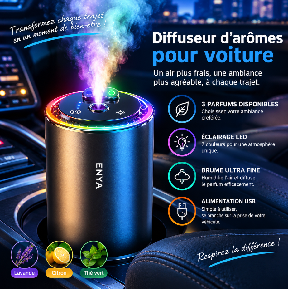 Diffuseur de Parfum Voiture 3-en-1 RGB Ciel Étoilé – Aromathérapie & Lumière d’Ambiance
