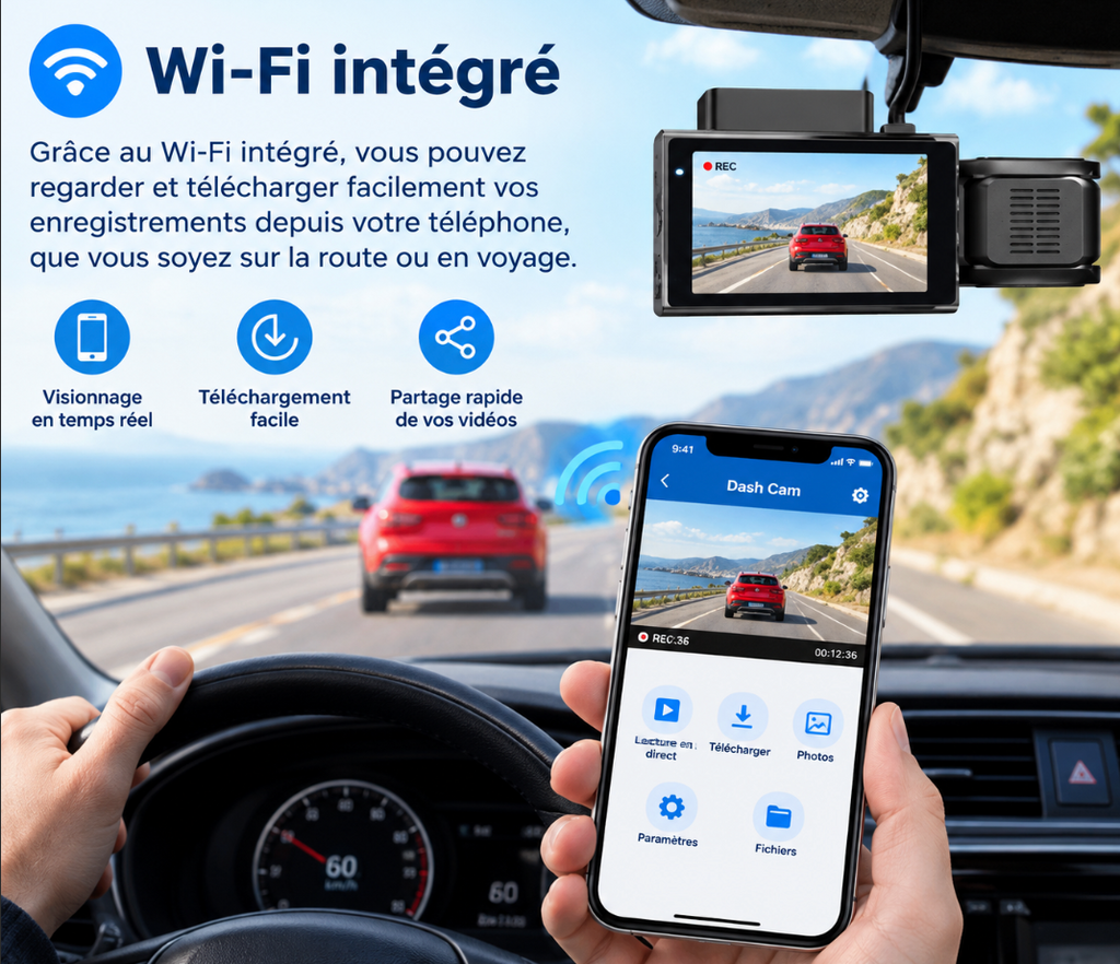 Dashcam Voiture Double Caméra 1080P – Caméra Embarquée Avant & Intérieur, Vision Nocturne IR, Écran LCD, Enregistrement en Boucle