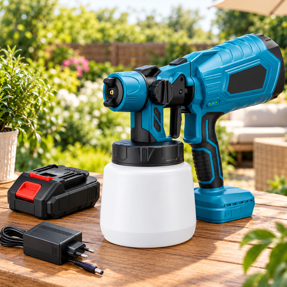 Pistolet de Peinture Électrique Sans Fil 18V – Pulvérisateur HVLP 800 ml avec Batterie, 3 Modes de Pulvérisation