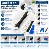 Outil 9 en 1 pour joints silicone – Lisseur et grattoir pour finition