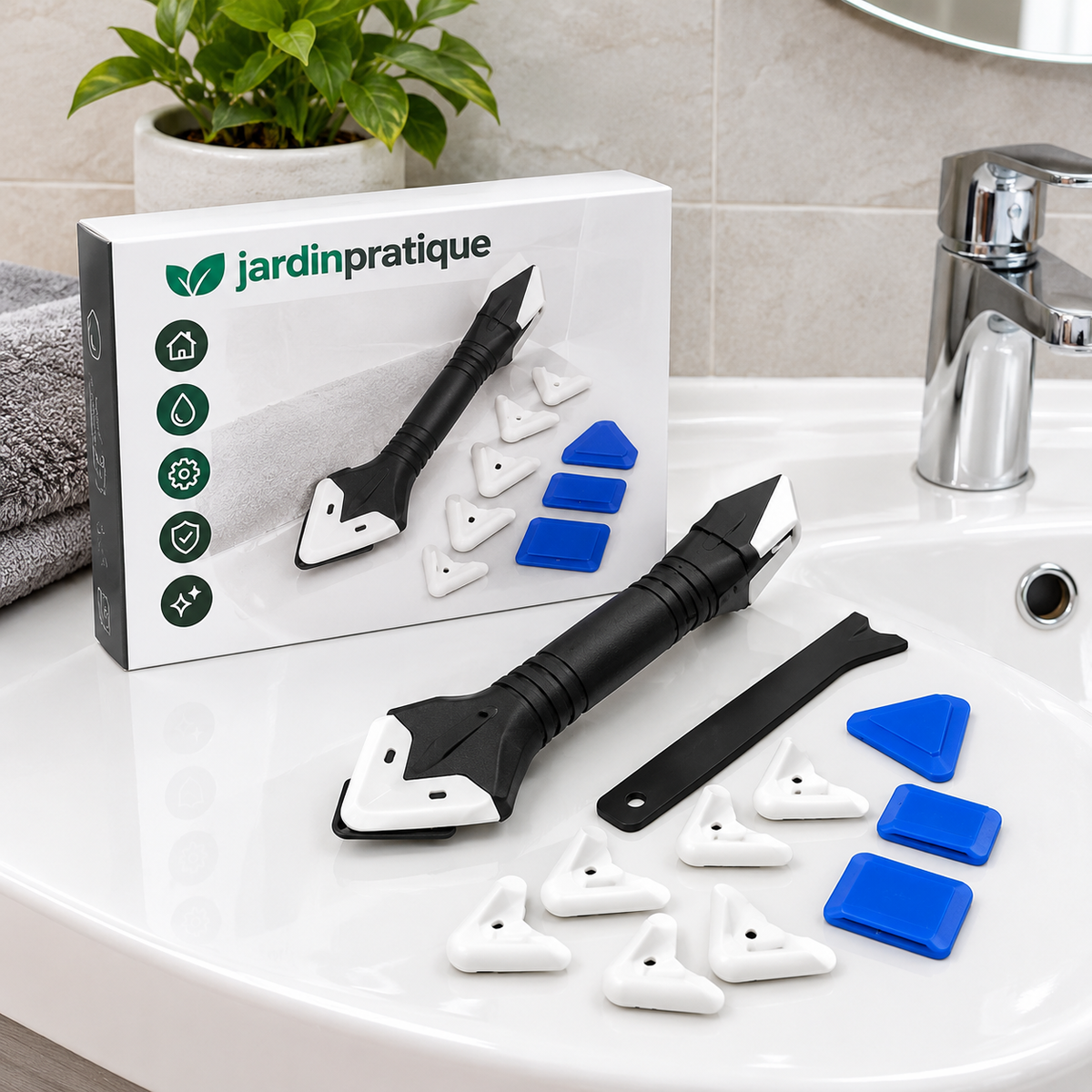 Outil 9 en 1 pour joints silicone – Lisseur et grattoir pour finition