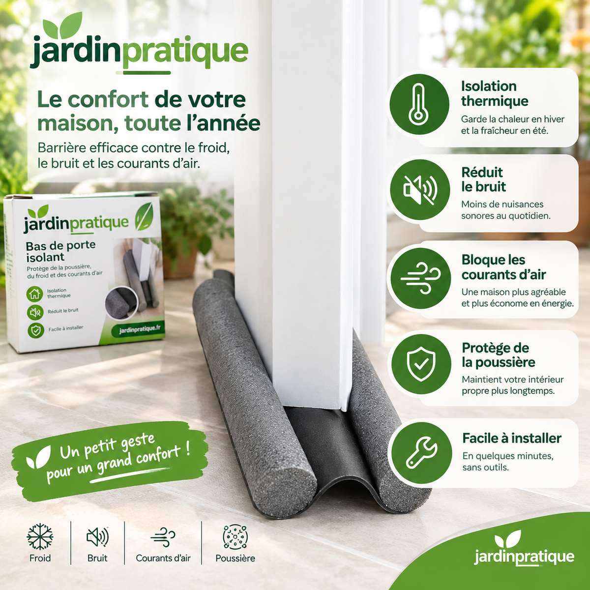 Bas de Porte Isolant – Coupe-Froid Anti-Courant d’Air, Poussière & Bruit