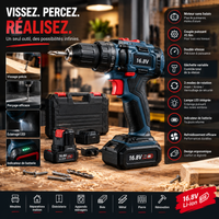 Perceuse Visseuse Sans Fil 16,8V – Couple 45 Nm, 2 Vitesses, LED, Batterie Li-Ion