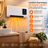 Radiateur électrique mural 2000 W avec télécommande, minuterie 8 h et écran LED