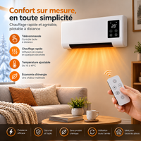 Radiateur électrique mural 2000 W avec télécommande, minuterie 8 h et écran LED
