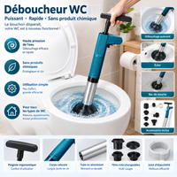 Déboucheur Électrique WC 5 Bar / 72 PSI – 3 Embouts, Tuyau 360°