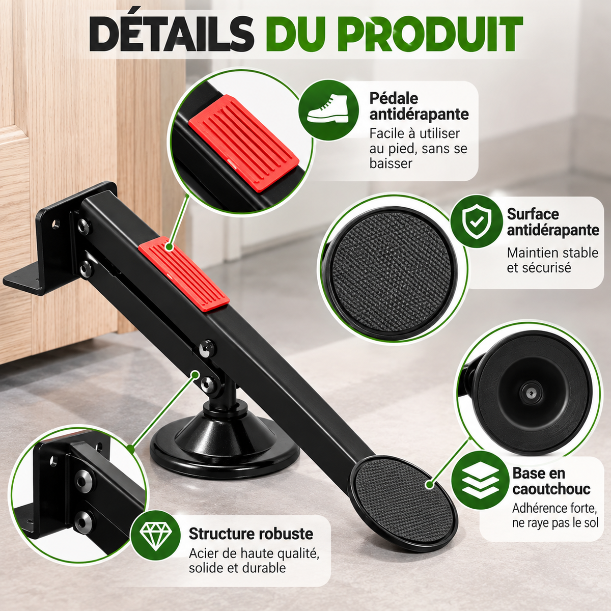 Lève-Porte Manuel à Pédale 360° en Acier – Outil de Pose de Porte