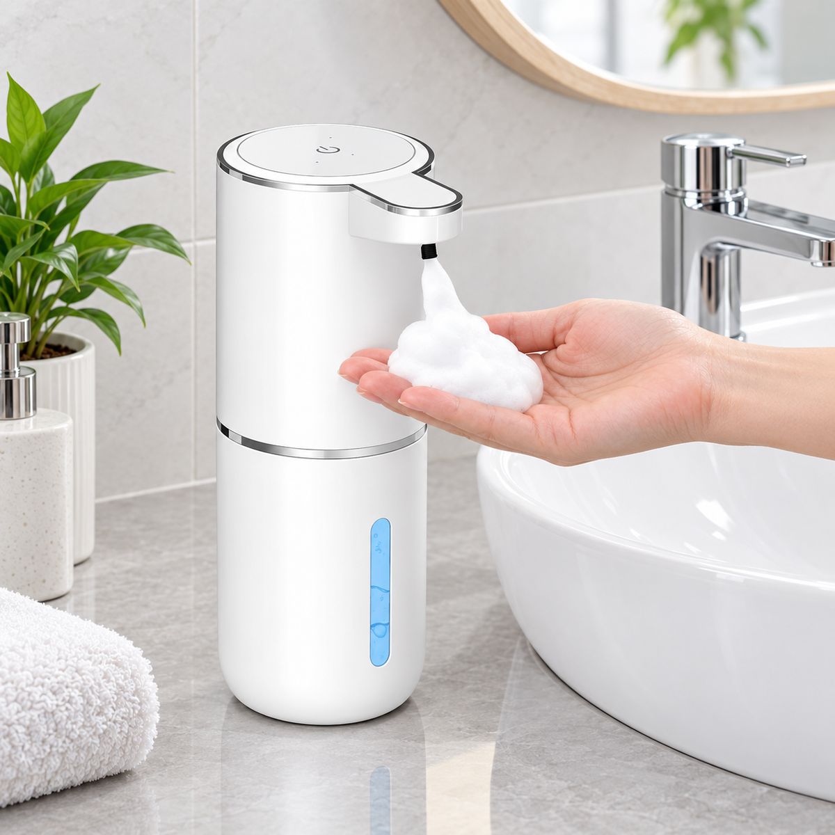 Distributeur Savon Automatique 380 ml – Sans Contact, Capteur Infrarouge, Recharge USB-C, 4 Dosages