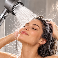 Pommeau de Douche Haute Pression 3 Modes avec Bouton Stop – Douchette à Main avec Filtre et Picots Silicone