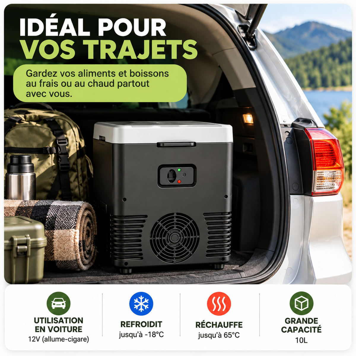 Glacière Électrique Portable 10 L – Chaud/Froid pour Voiture, Camping & Maison