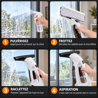Aspirateur de Vitres Sans Fil 20W – Nettoyeur de Vitres avec Pulvérisateur, Aspiration 2000 Pa, Réservoir 150 ml et Batterie 2200 mAh