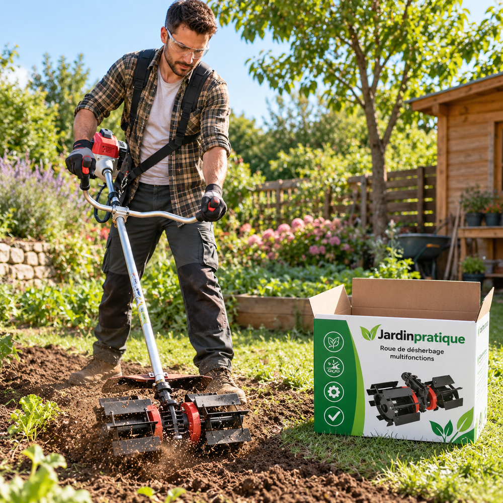 Roue de Désherbage en Acier pour Débroussailleuse – Accessoire Rotatif pour Mauvaises Herbes et Entretien du Sol