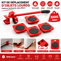 Kit de Déplacement de Meubles avec Levier et 4 Roulettes – Charge jusqu’à 300 kg, pour Réfrigérateur, Canapé, Lave-linge et Meubles Lourds