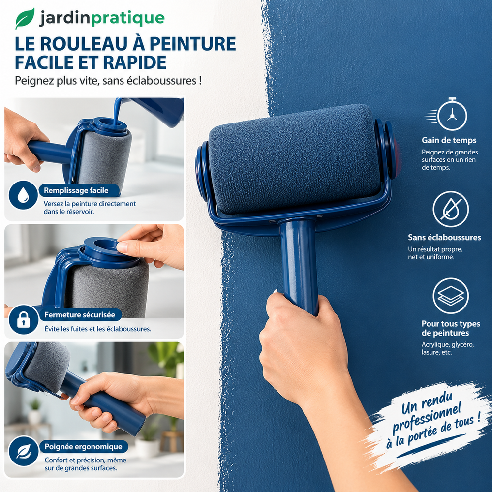 Rouleau à peinture mural auto-alimenté avec réservoir intégré