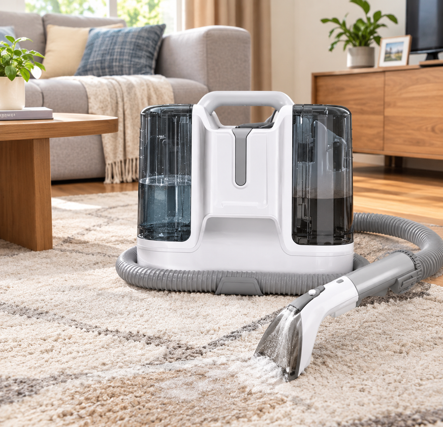 Nettoyeur de Tapis et Canapés 450W – Injecteur Extracteur 12 kPa, Double Réservoir et 6 Accessoires