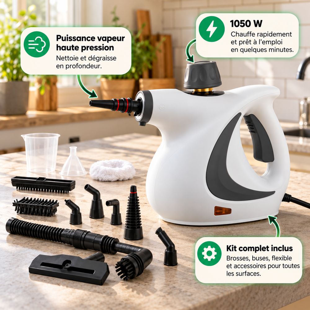 Nettoyeur Vapeur Électrique 1050 W 3,5 Bar – Nettoyeur à Main Multi-Surfaces pour Maison