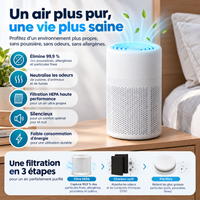 Mini Purificateur d’Air avec Filtre HEPA H13, Charbon Actif, Désodorisation, USB-C 5 V